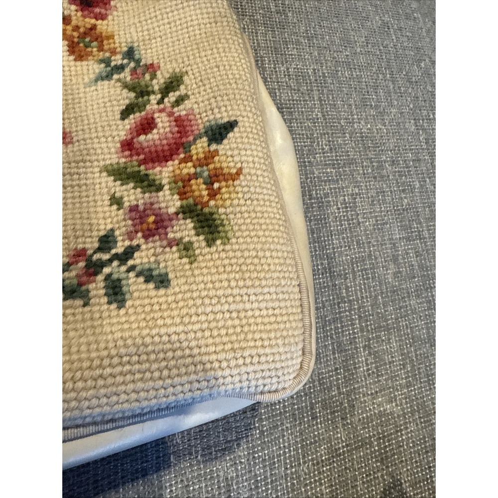 VTG  1930s Petit Point Needlepoint Tapestry Floral Purse Handbag Metal Strap GUC - Picture 15 of 16